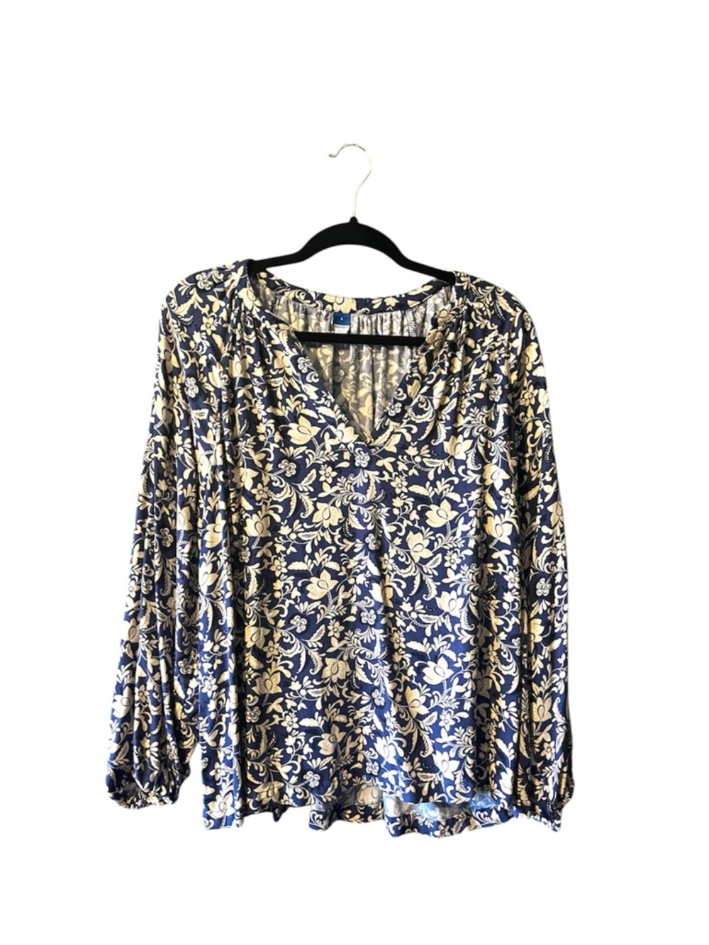 Old Navy Floral Paisley Blue and Tan Long Sleeve Peasant Top